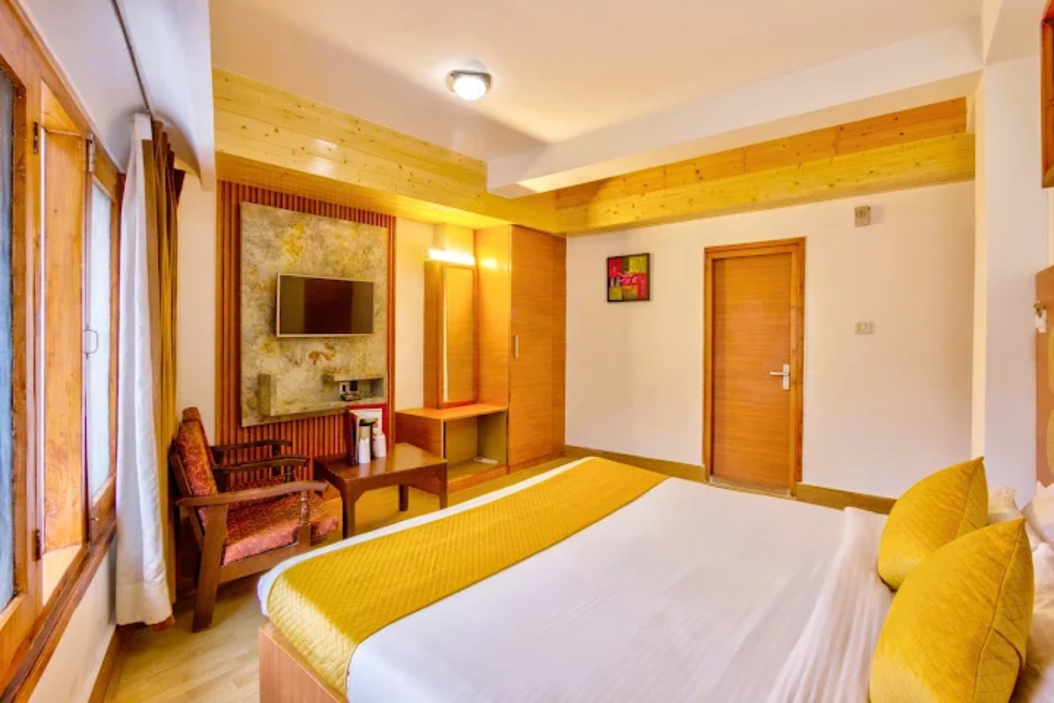 Warm, comfortable hotel room